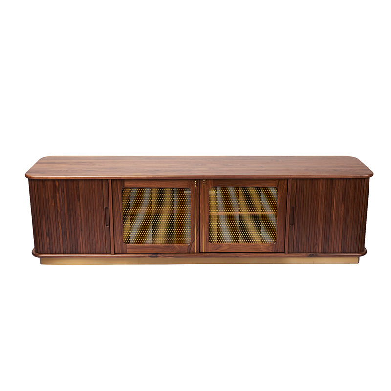 Axel Tv Unit With Sliding Tambour Doors Walnut Commune Singapore