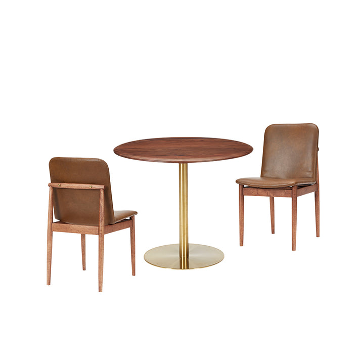 Scotch 0.9M Round Dining Table + 2 Side Chairs Leather L117 (Set)