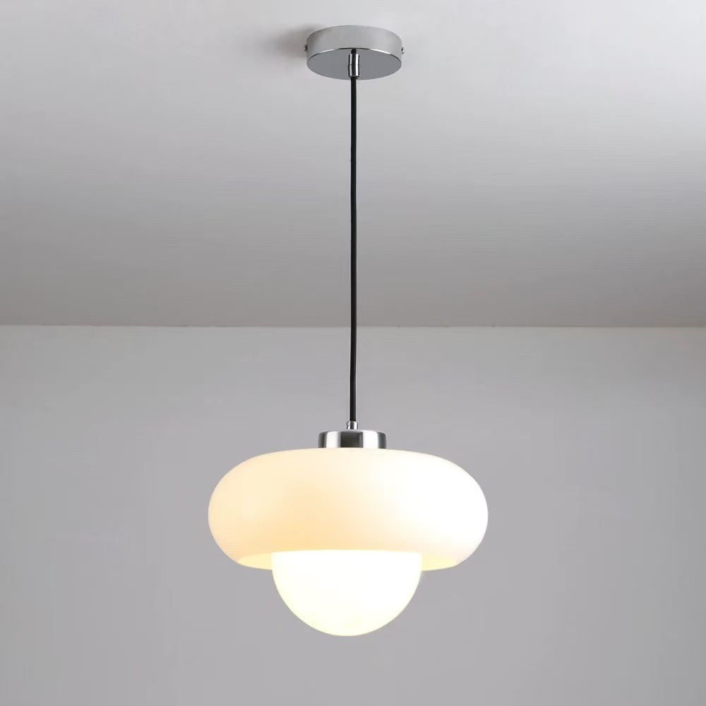 Hanging Lamp White Glass Chrome Iron Dia28*H23Cm