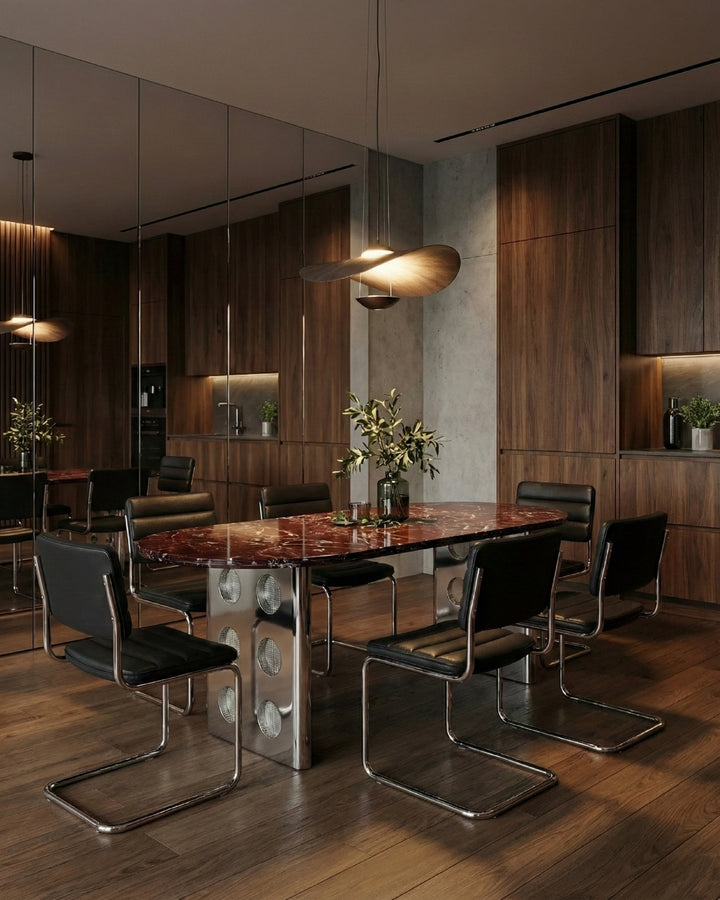 Stealth Grid Marble-Top Dining Table - Boat